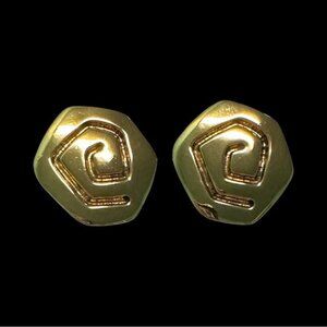 Vintage Gold-Tone Geometric Spiral Stud Earrings
